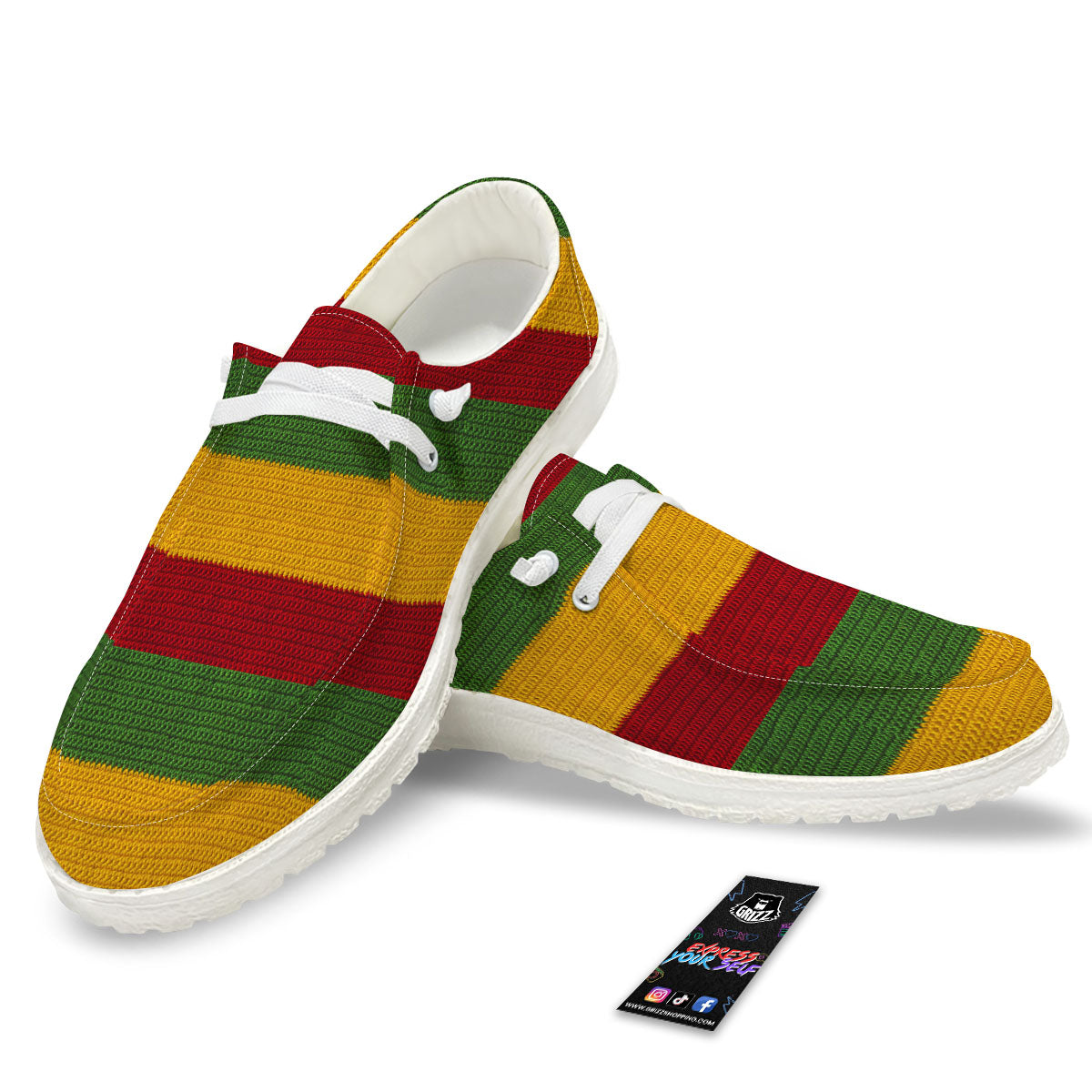 Reggae Knitted Print Pattern White Loafers-grizzshop