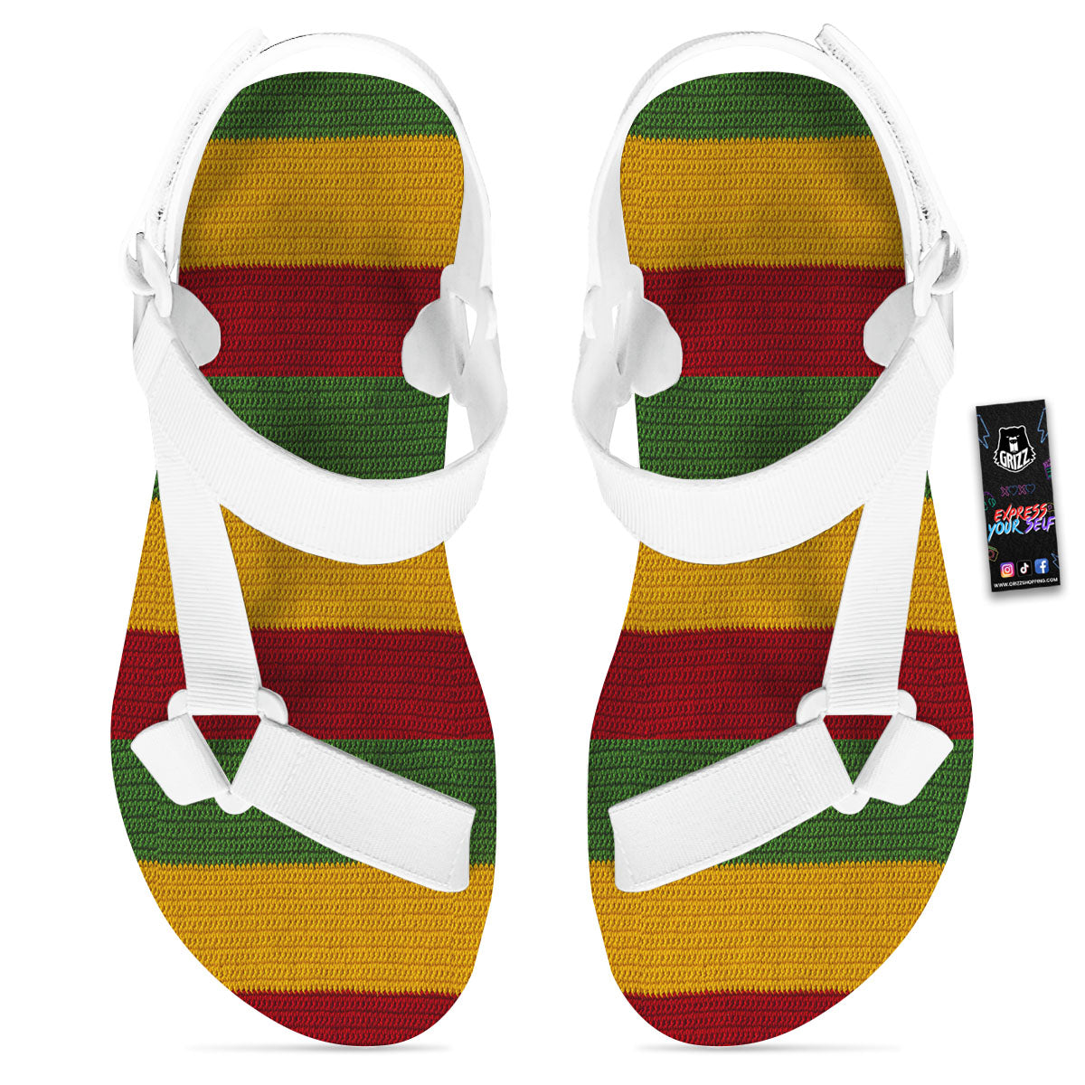 Reggae Knitted Print Pattern White Open Toe Sandals-grizzshop