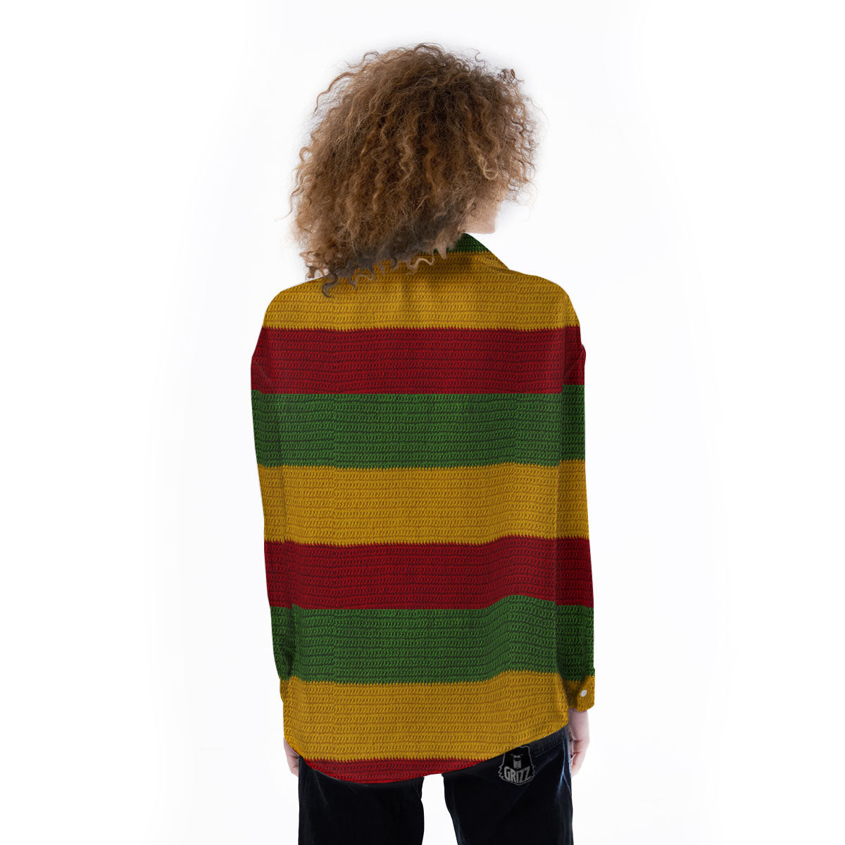 Reggae Knitted Print Pattern Women's Long Sleeve Shirts-grizzshop