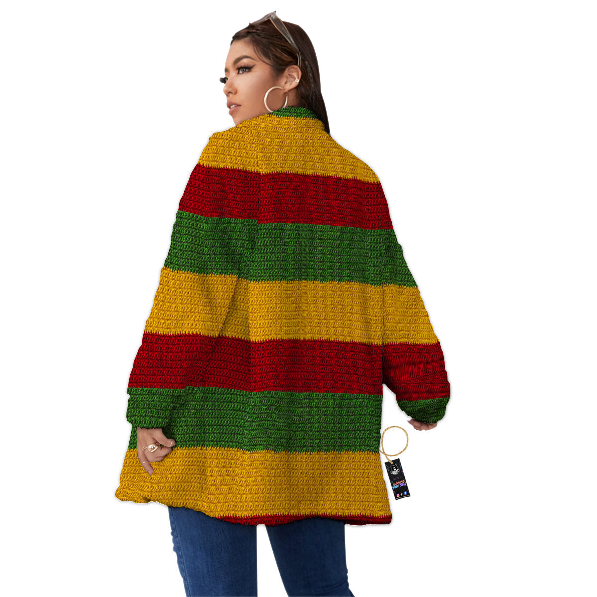 Reggae Knitted Print Pattern Women's Sherpa Jacket-grizzshop
