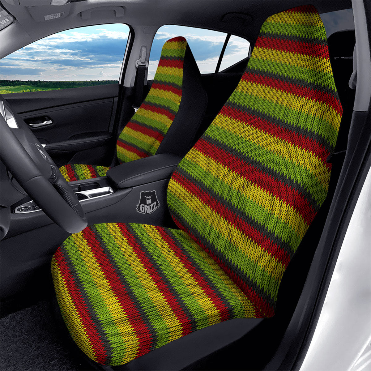 Reggae Knitted Style Print Pattern Car Seat Covers-grizzshop