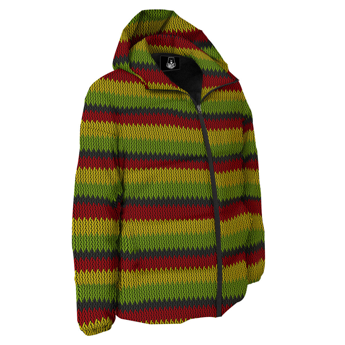 Reggae Knitted Style Print Pattern Down Jacket-grizzshop