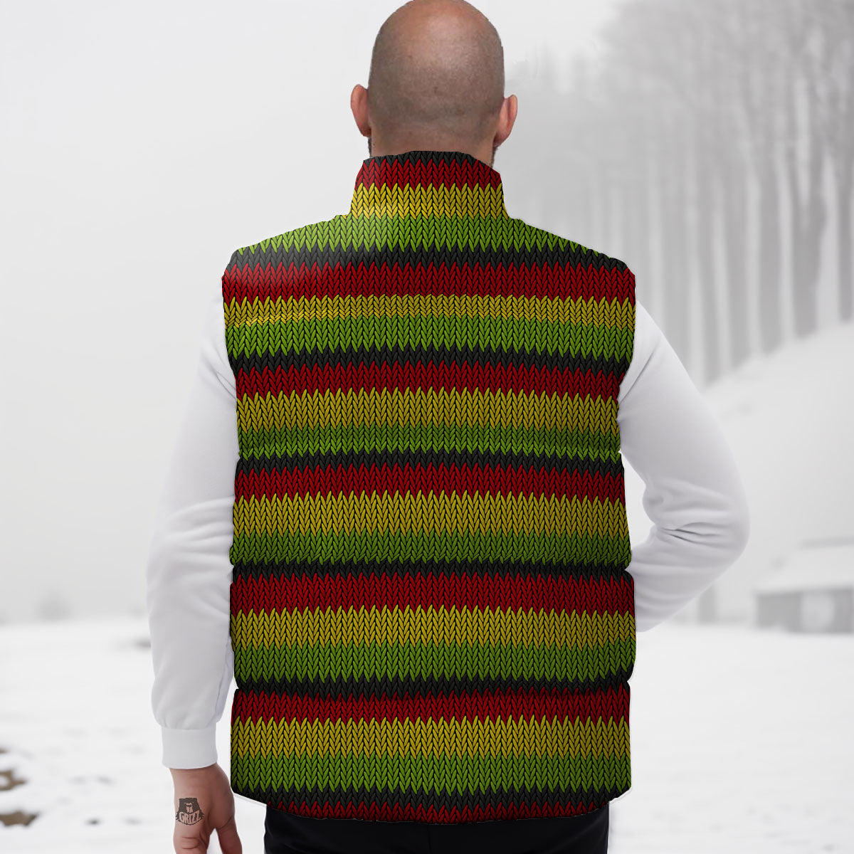 Reggae Knitted Style Print Pattern Down Vest-grizzshop