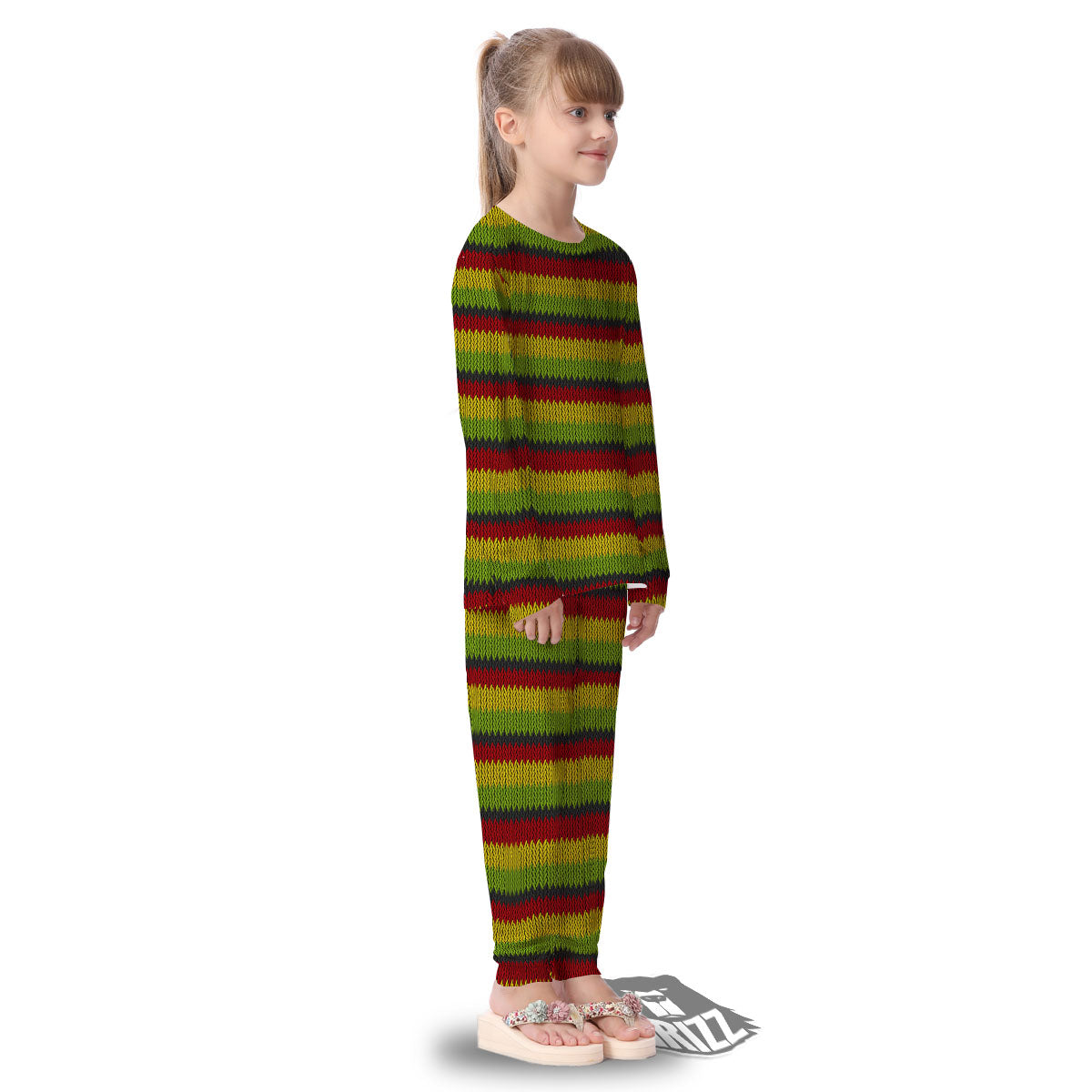 Reggae Knitted Style Print Pattern Kid's Pajamas-grizzshop
