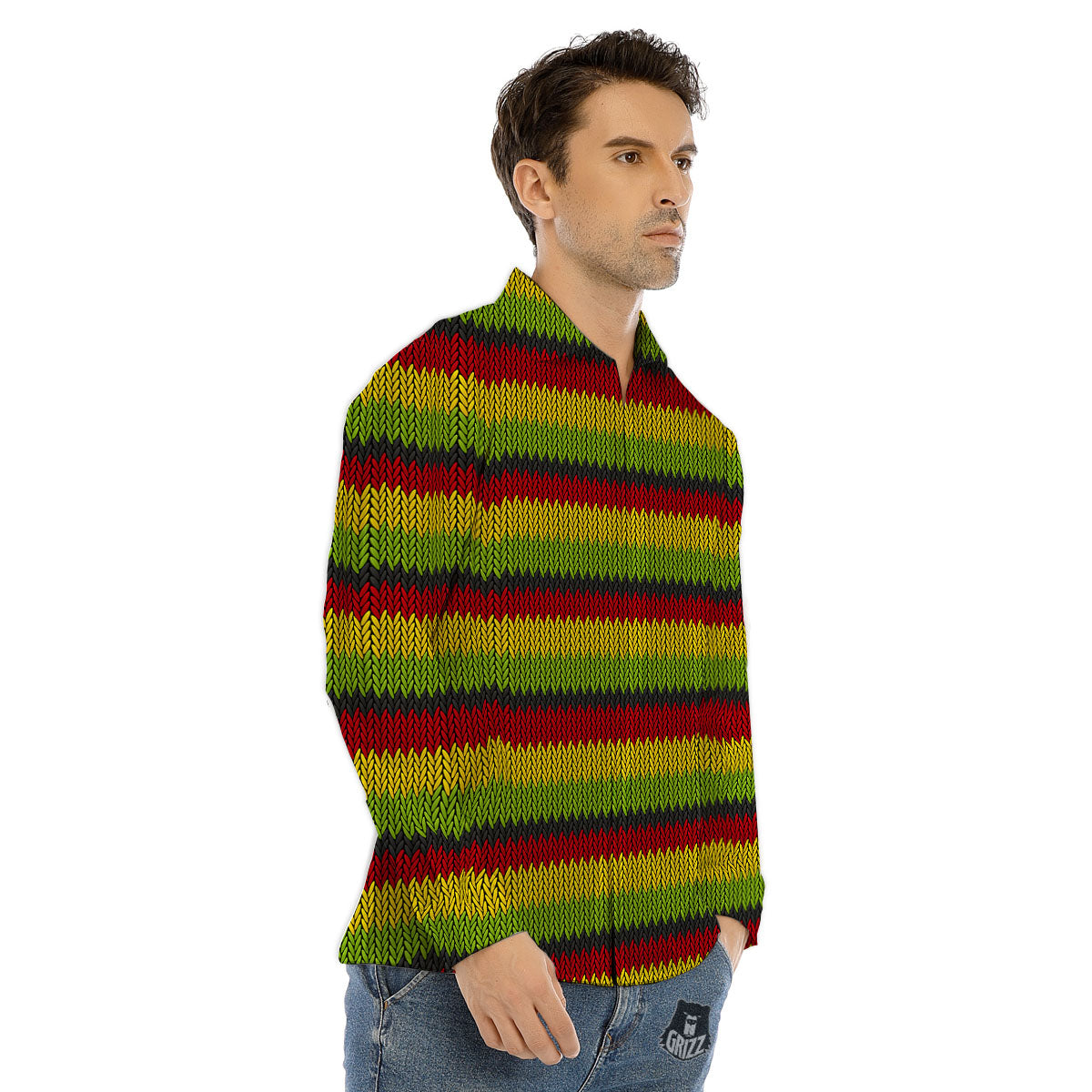 Reggae Knitted Style Print Pattern Men's Dress Shirts-grizzshop