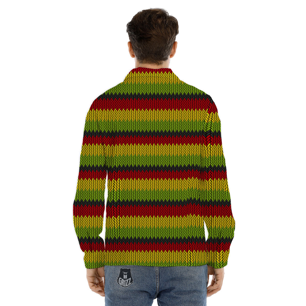 Reggae Knitted Style Print Pattern Men's Dress Shirts-grizzshop