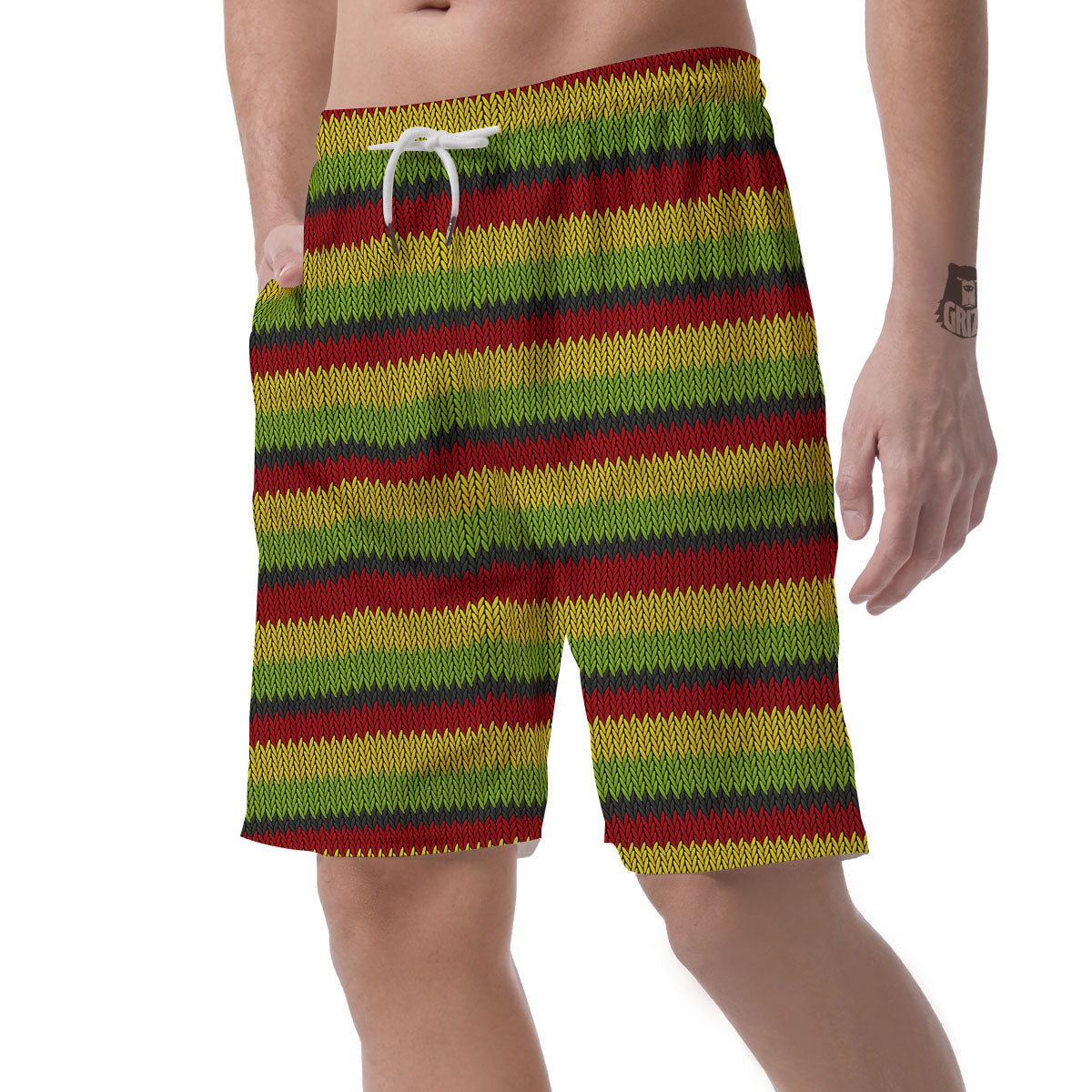 Reggae Knitted Style Print Pattern Men's Shorts-grizzshop