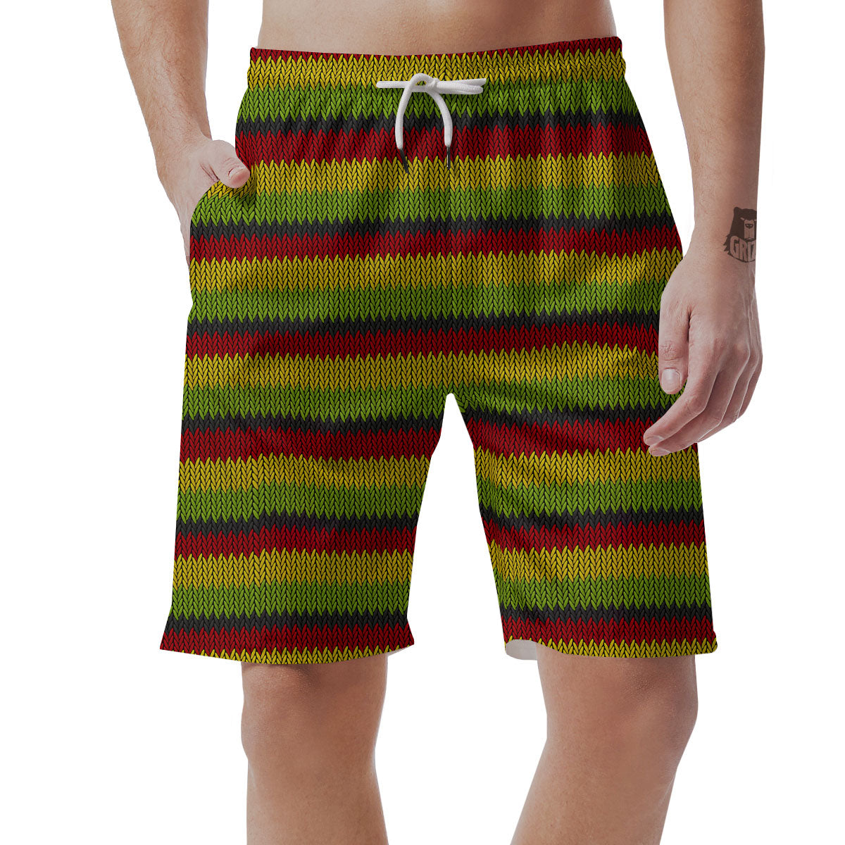 Reggae Knitted Style Print Pattern Men's Shorts-grizzshop