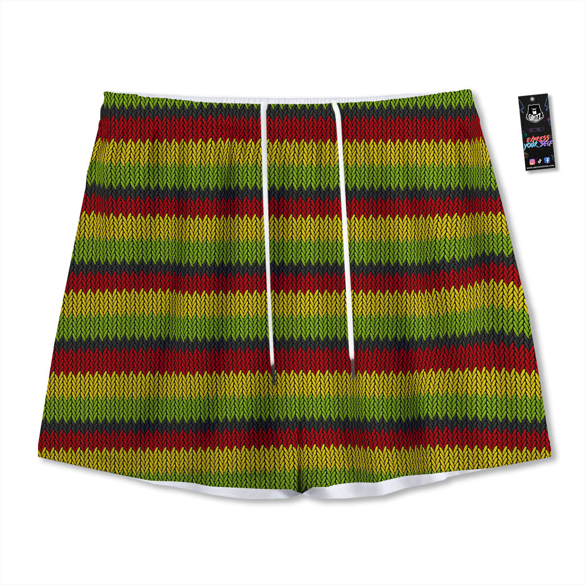 Reggae Knitted Style Print Pattern Mesh Shorts-grizzshop