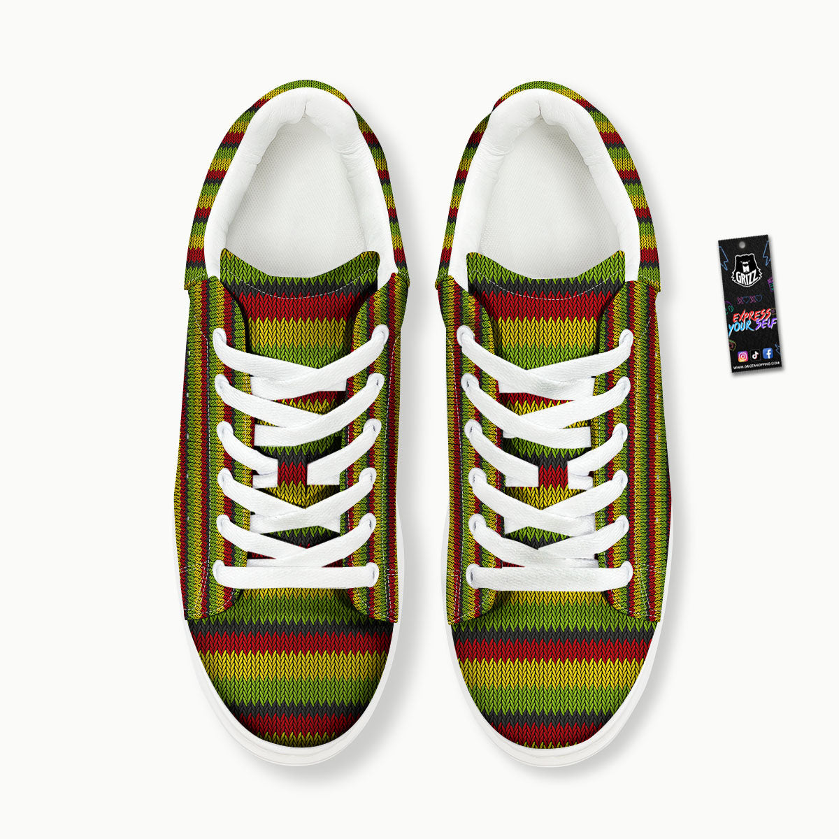 Reggae Knitted Style Print Pattern Platform Shoes-grizzshop