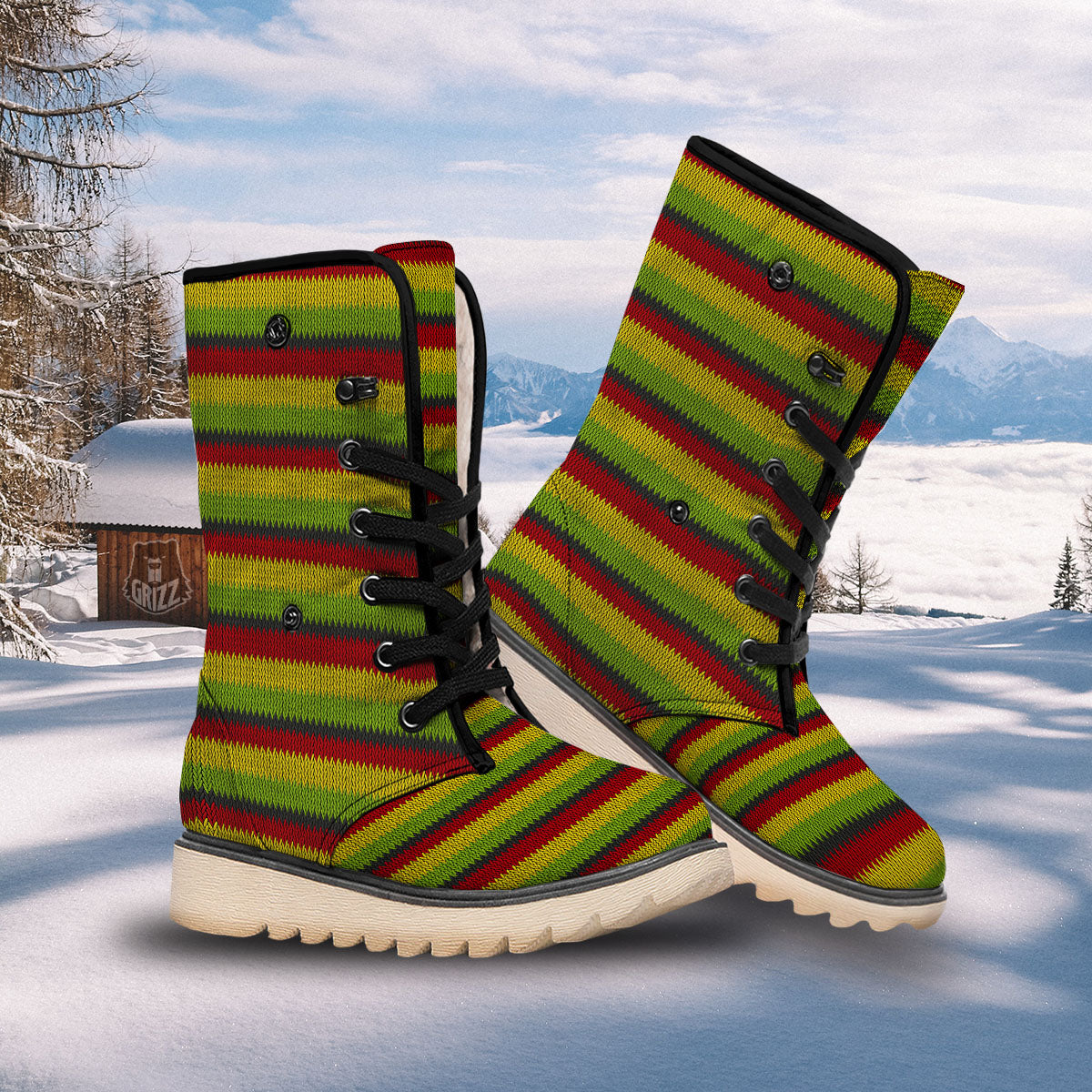 Reggae Knitted Style Print Pattern Snow Boots-grizzshop