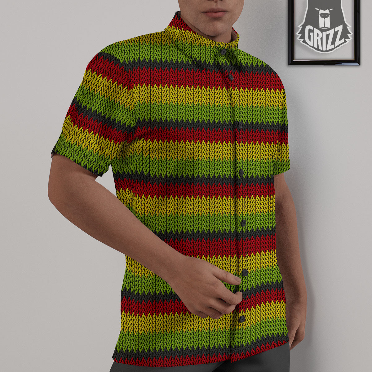 Reggae Knitted Style Print Pattern Untucked Shirts-grizzshop