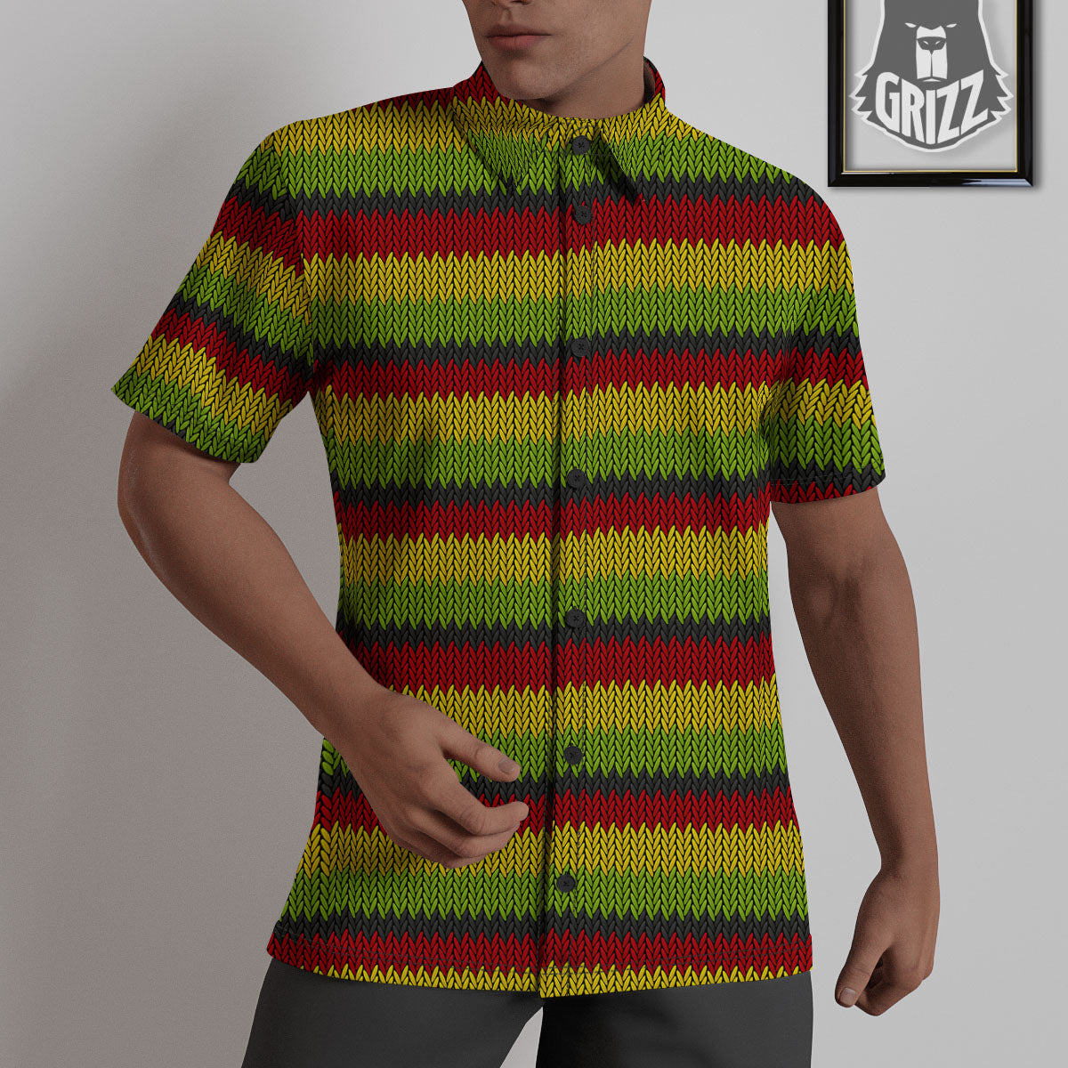 Reggae Knitted Style Print Pattern Untucked Shirts-grizzshop