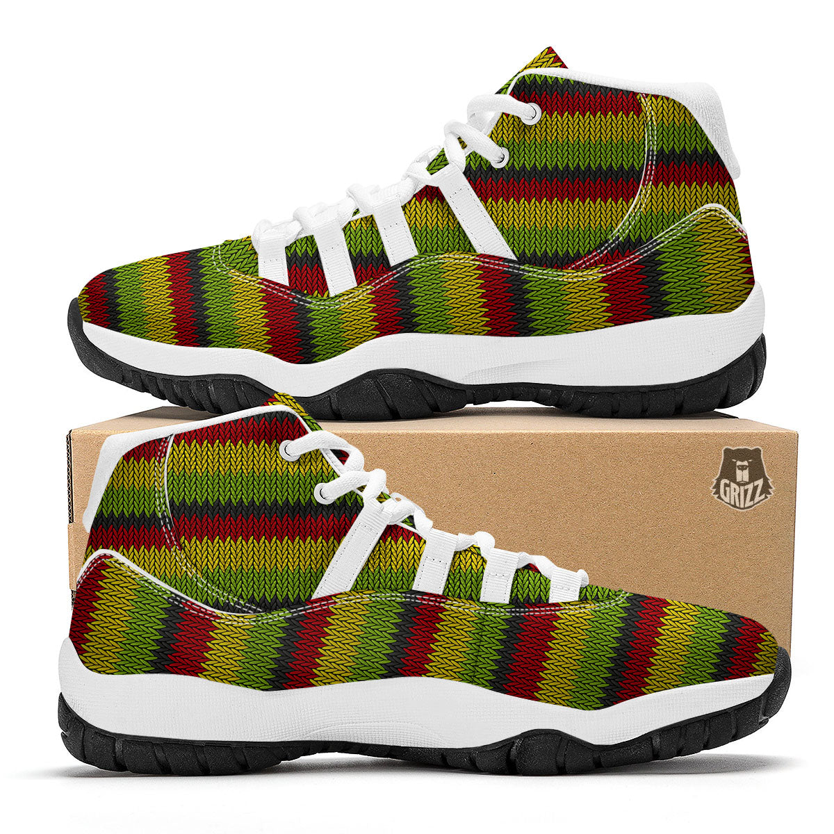 Reggae Knitted Style Print Pattern White Bball Shoes-grizzshop