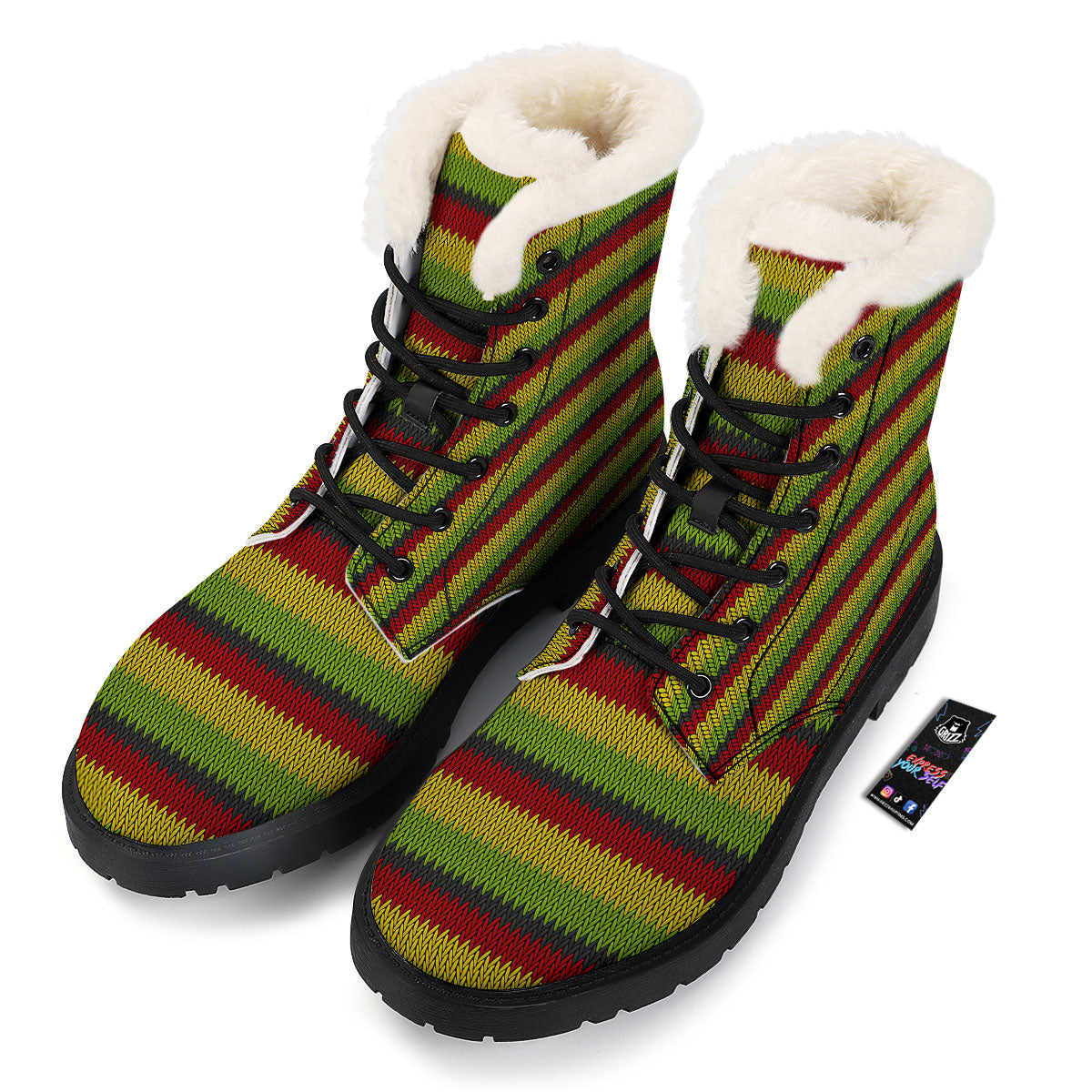 Reggae Knitted Style Print Pattern Winter Boots-grizzshop