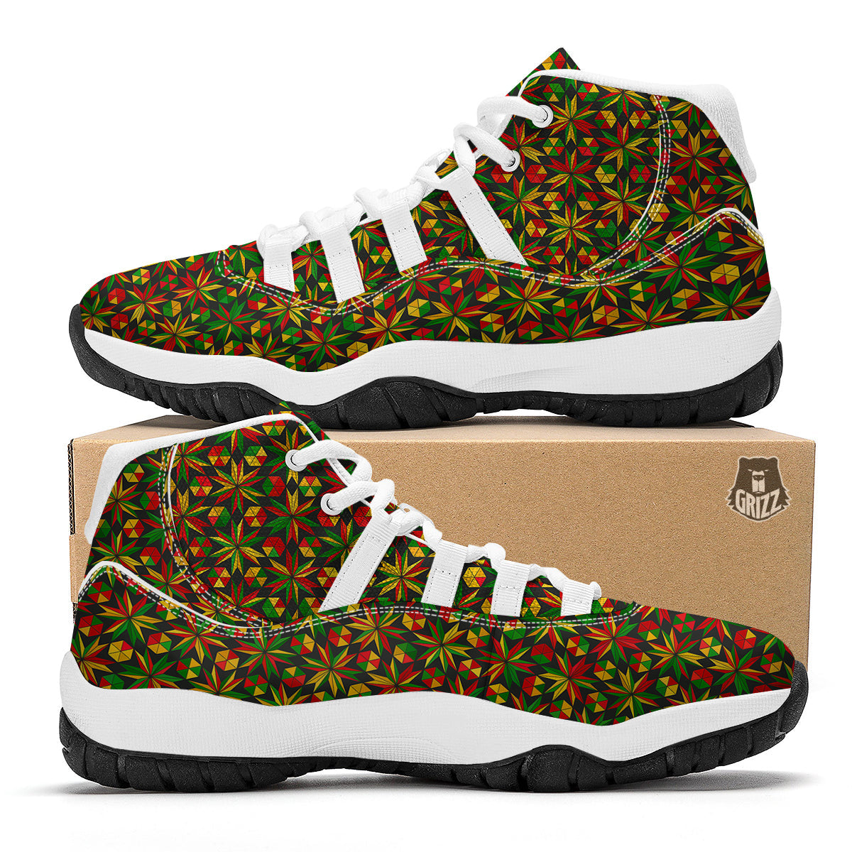 Reggae Rasta Pattern Print White Bball Shoes-grizzshop