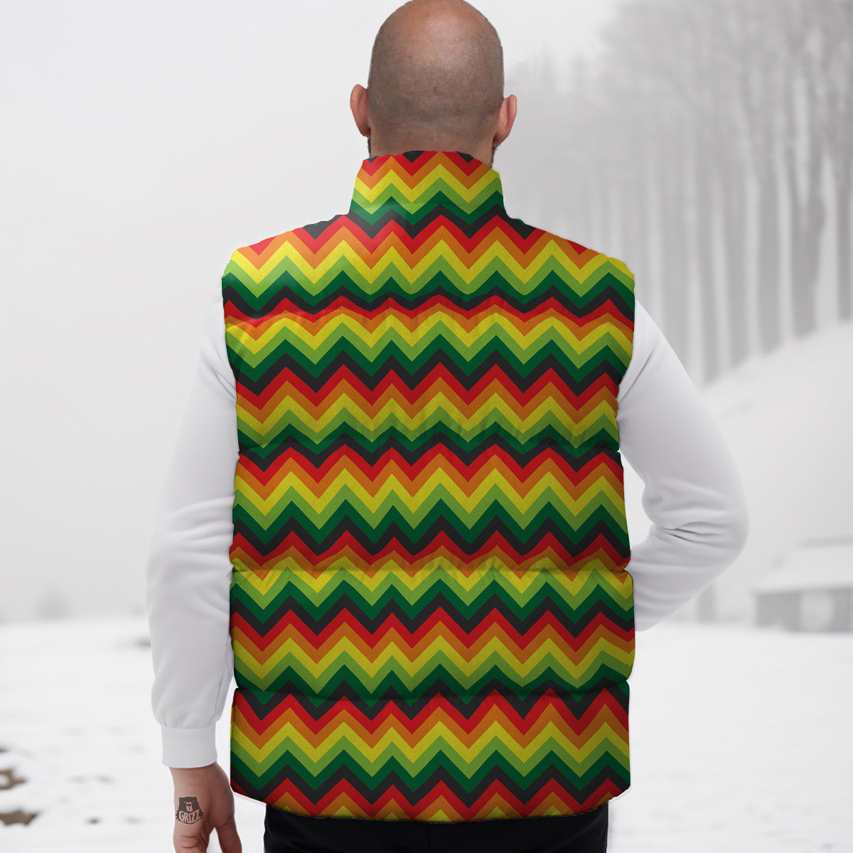 Reggae Zig Zag Print Pattern Down Vest-grizzshop