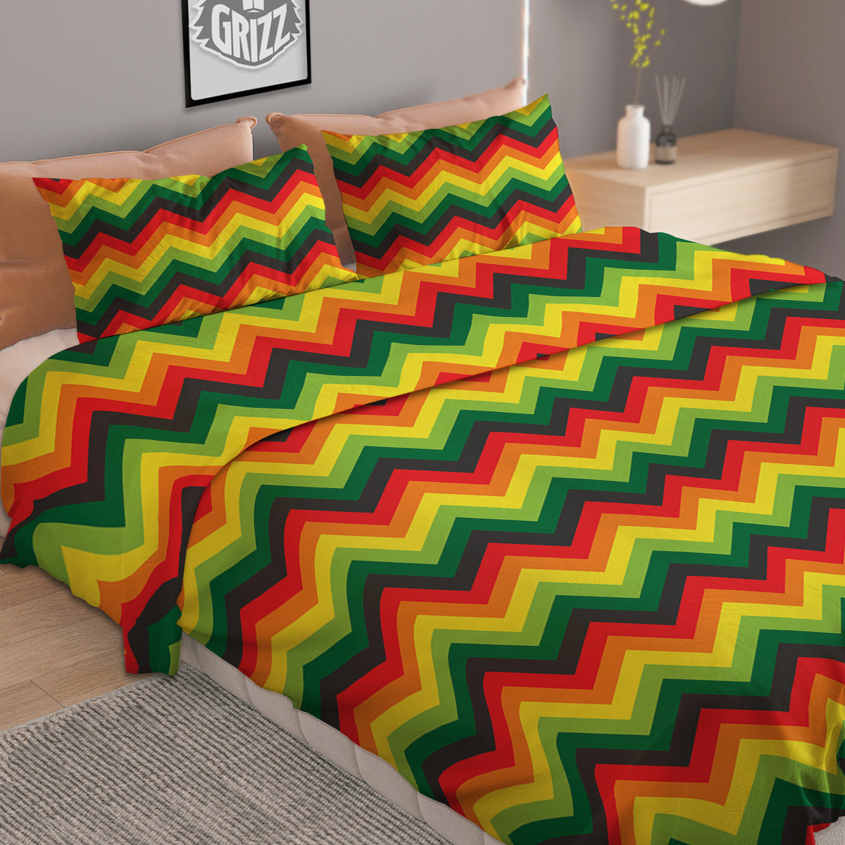 Reggae Zig Zag Print Pattern Duvet Cover Bedding Set-grizzshop