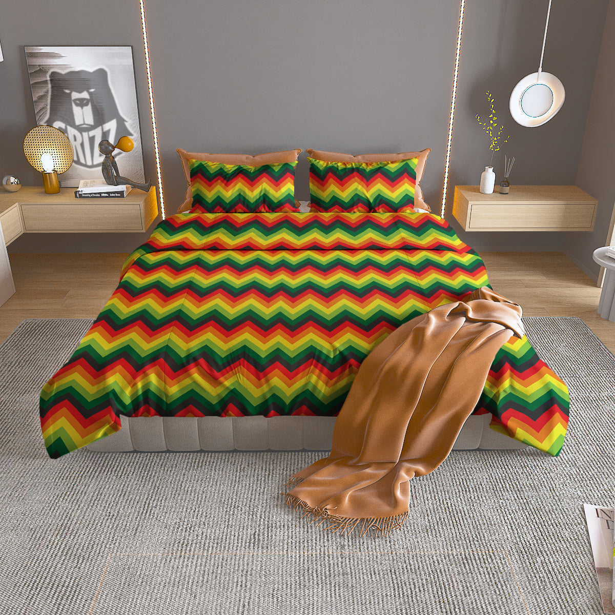 Reggae Zig Zag Print Pattern Duvet Cover Bedding Set-grizzshop