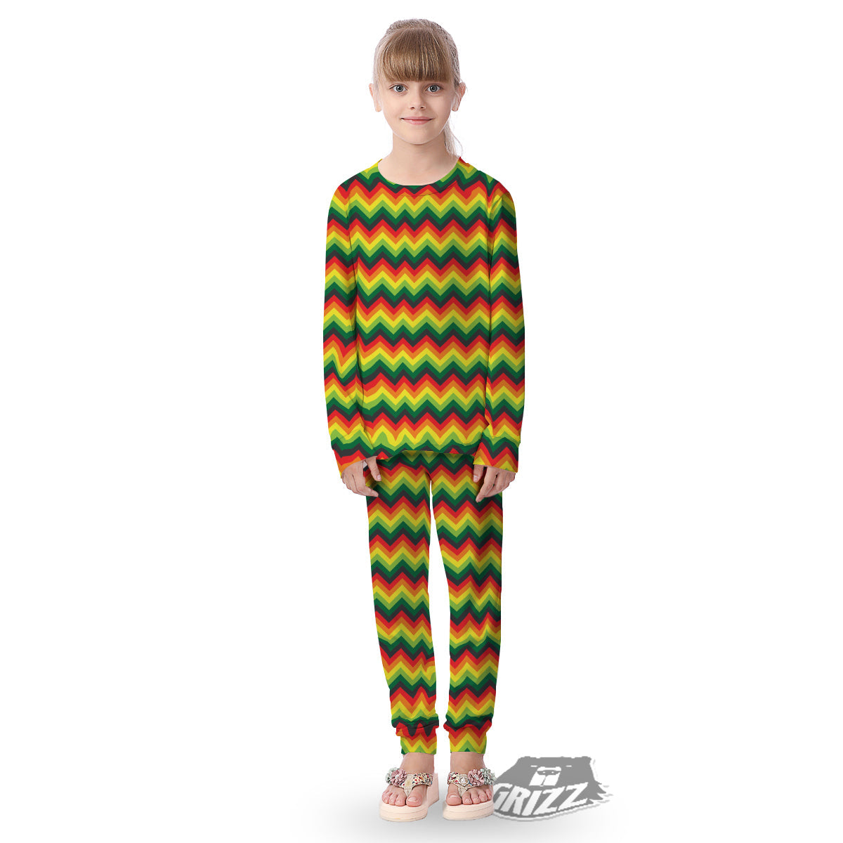 Reggae Zig Zag Print Pattern Kid's Pajamas-grizzshop