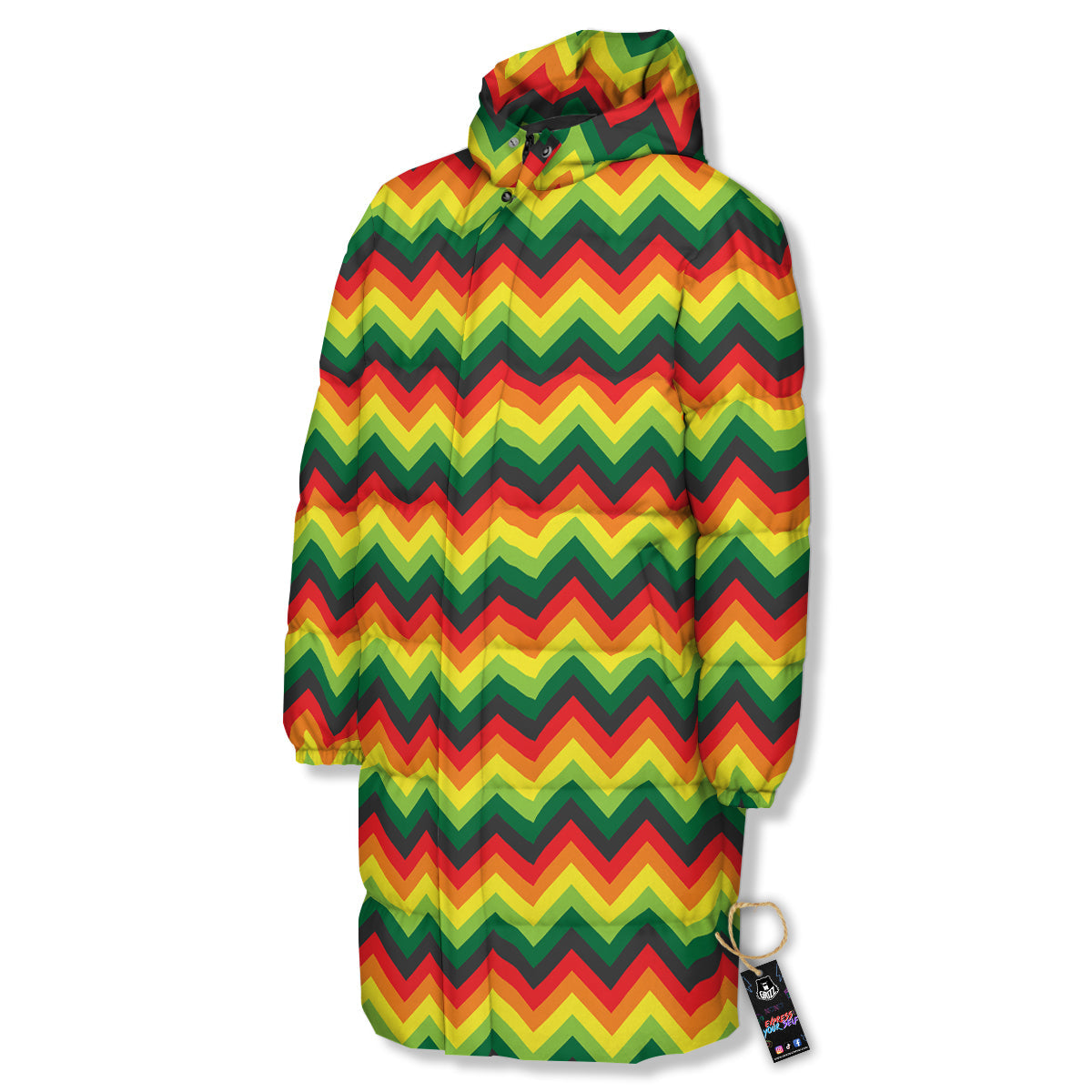 Reggae Zig Zag Print Pattern Long Down Jacket-grizzshop