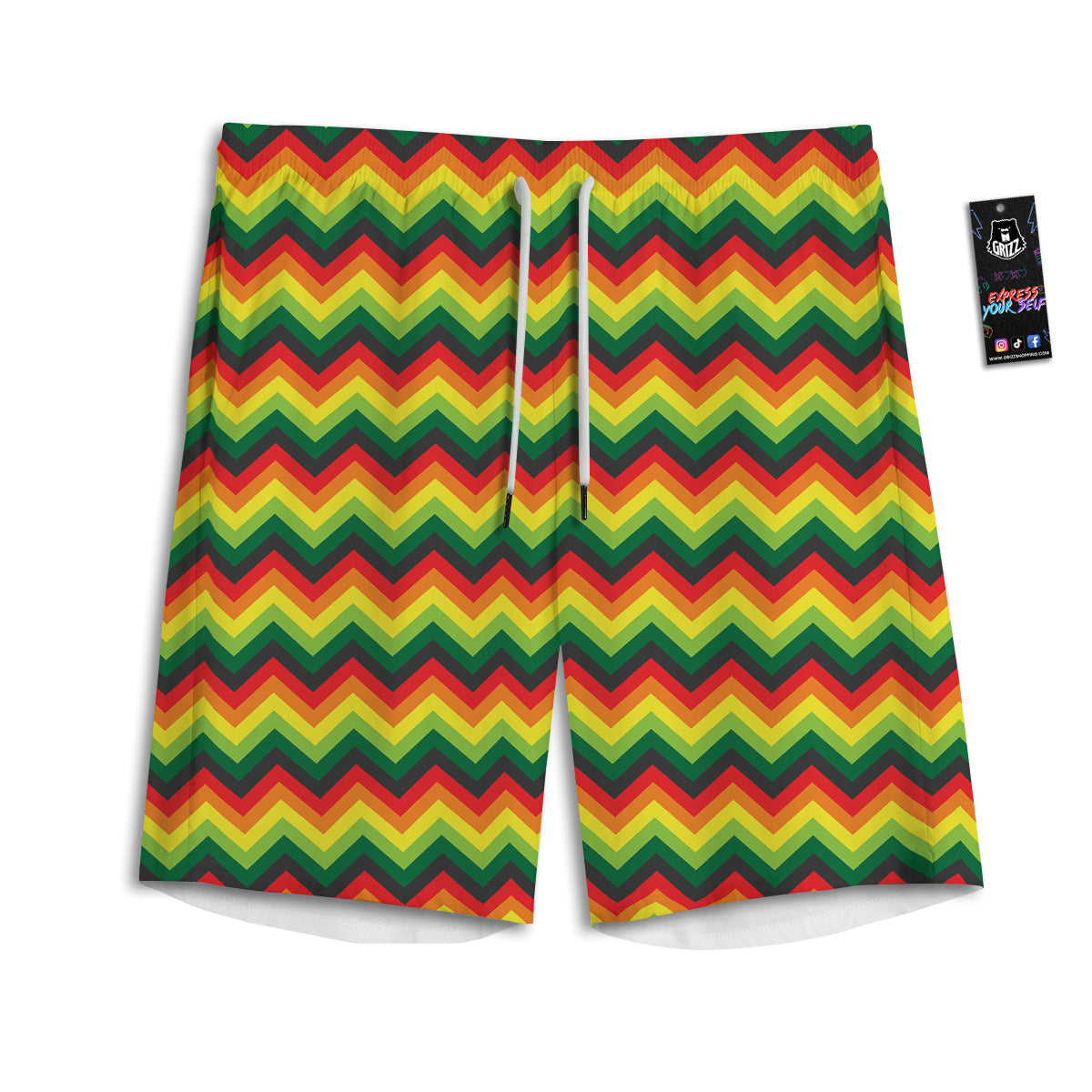 Reggae Zig Zag Print Pattern Men's Athletic Shorts-grizzshop