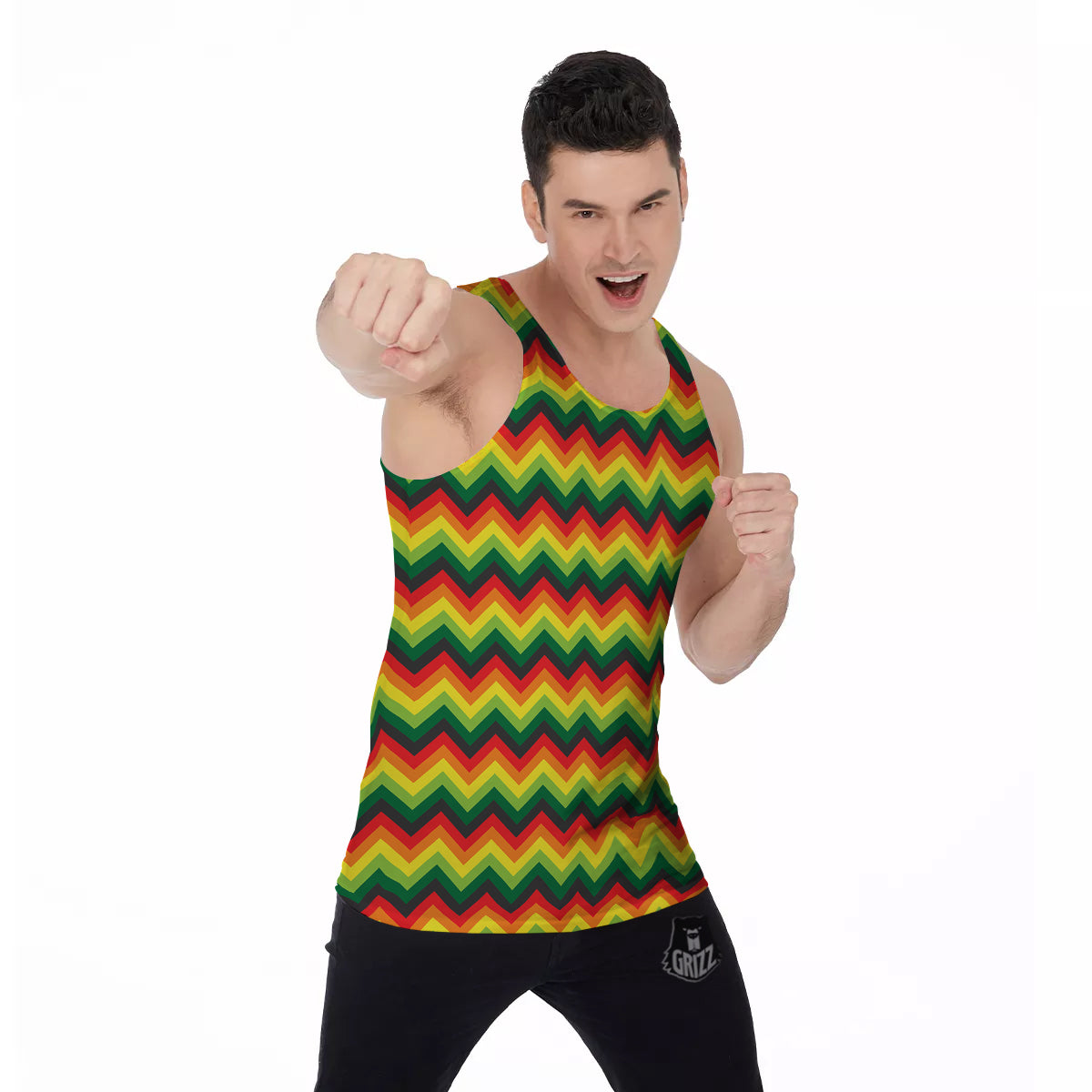 Reggae Zig Zag Print Pattern Men's Tank Top-grizzshop