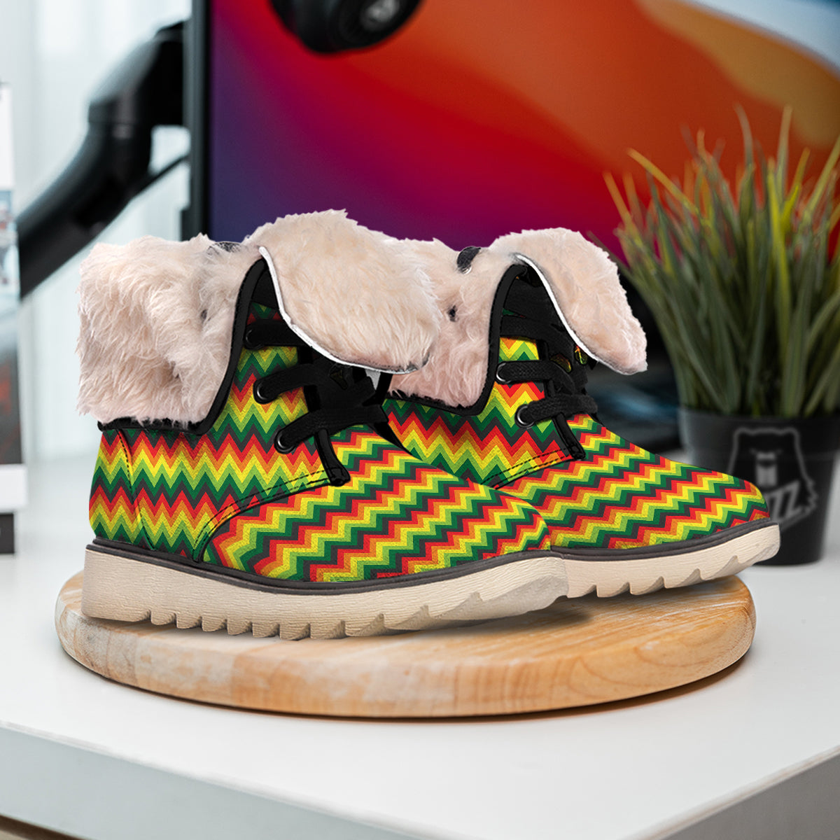 Reggae Zig Zag Print Pattern Snow Boots-grizzshop