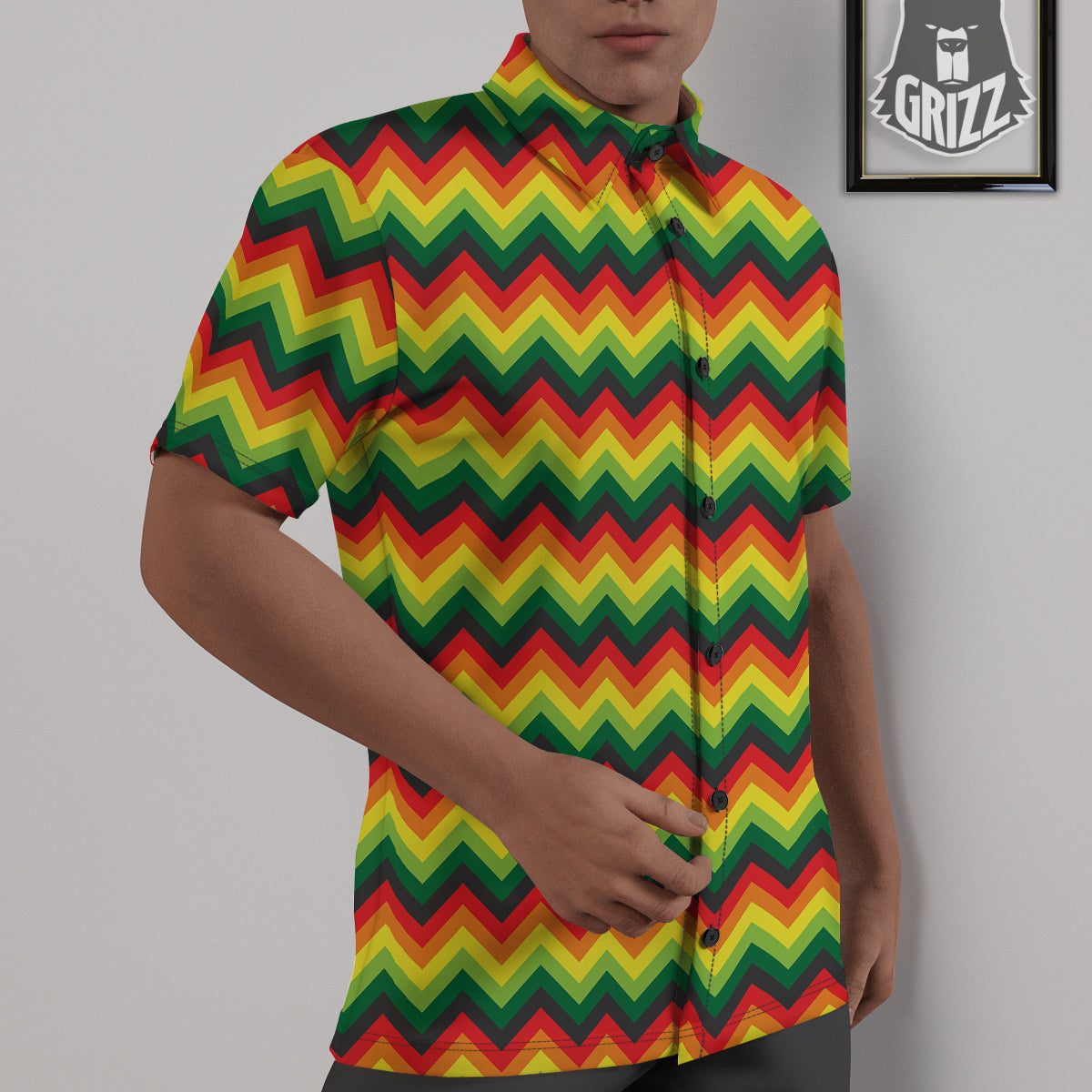 Reggae Zig Zag Print Pattern Untucked Shirts-grizzshop