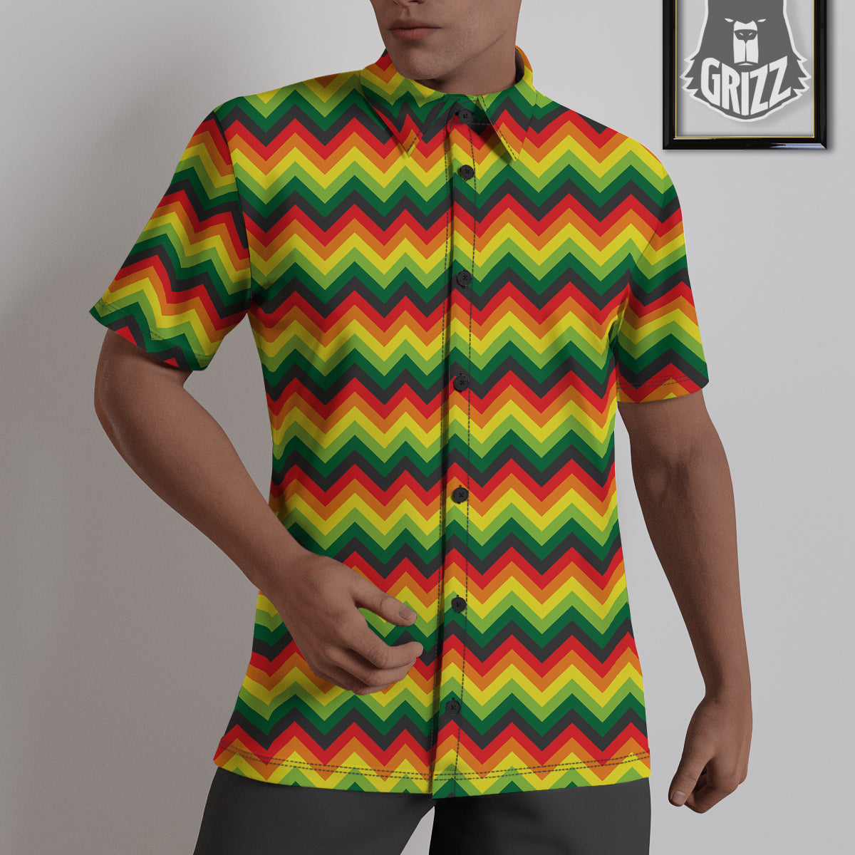 Reggae Zig Zag Print Pattern Untucked Shirts-grizzshop