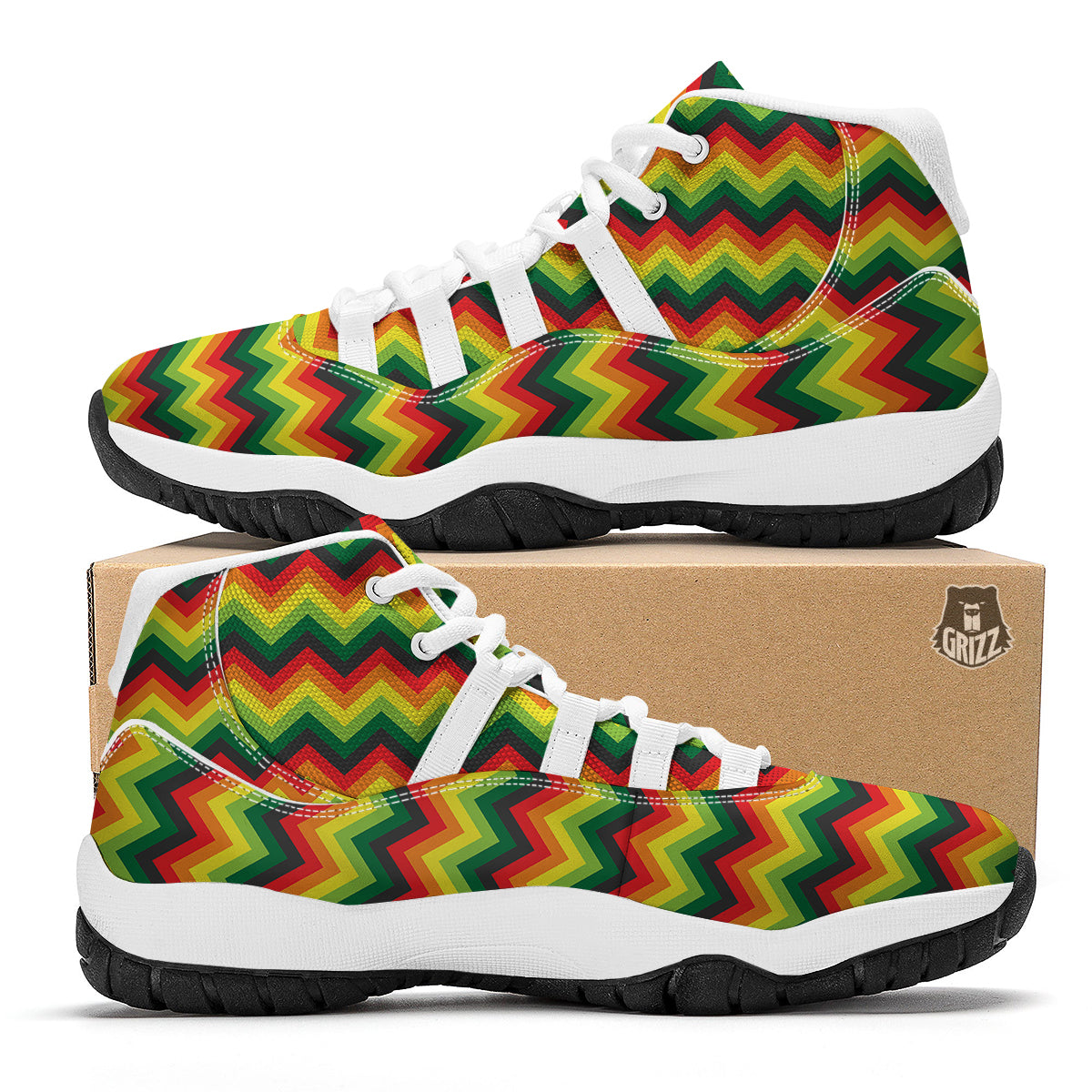 Reggae Zig Zag Print Pattern White Bball Shoes-grizzshop