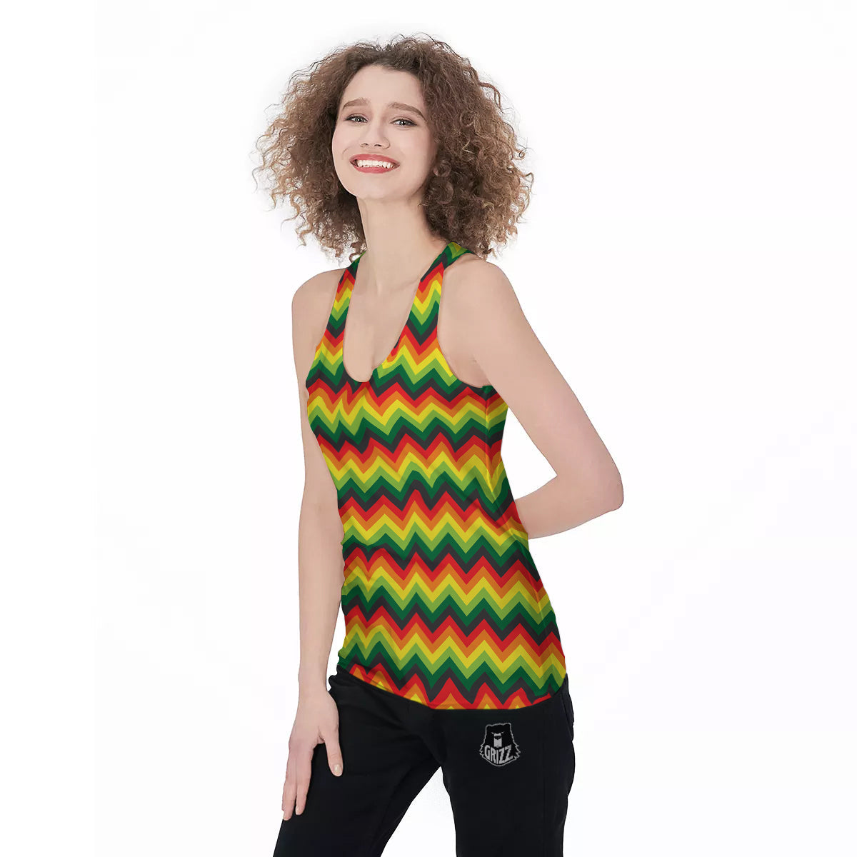 Reggae Zig Zag Print Pattern Women's Racerback Tank Top-grizzshop