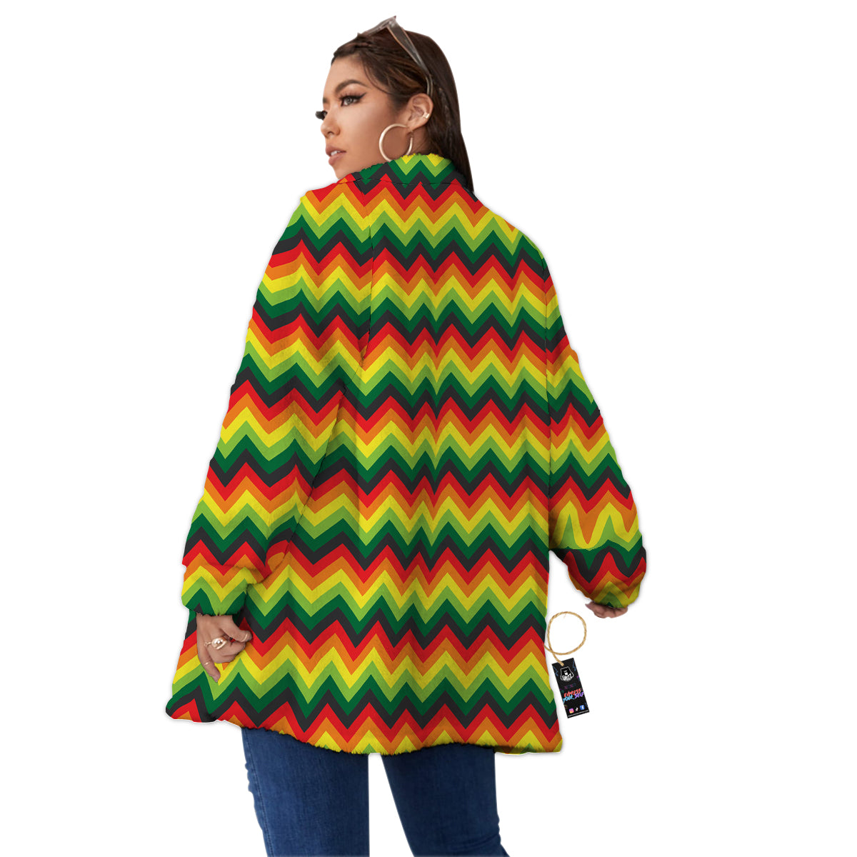 Reggae Zig Zag Print Pattern Women's Sherpa Jacket-grizzshop