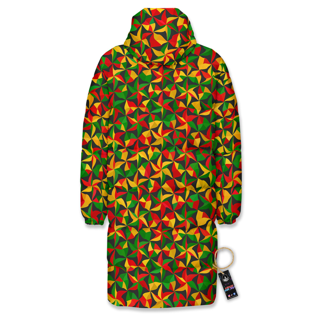 Reggae Abstract Geometric Print Pattern Long Down Jacket