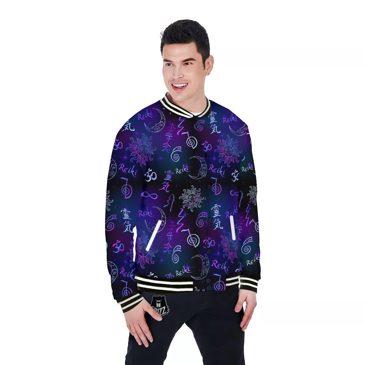 Reiki Energy Print Pattern Baseball Jacket-grizzshop