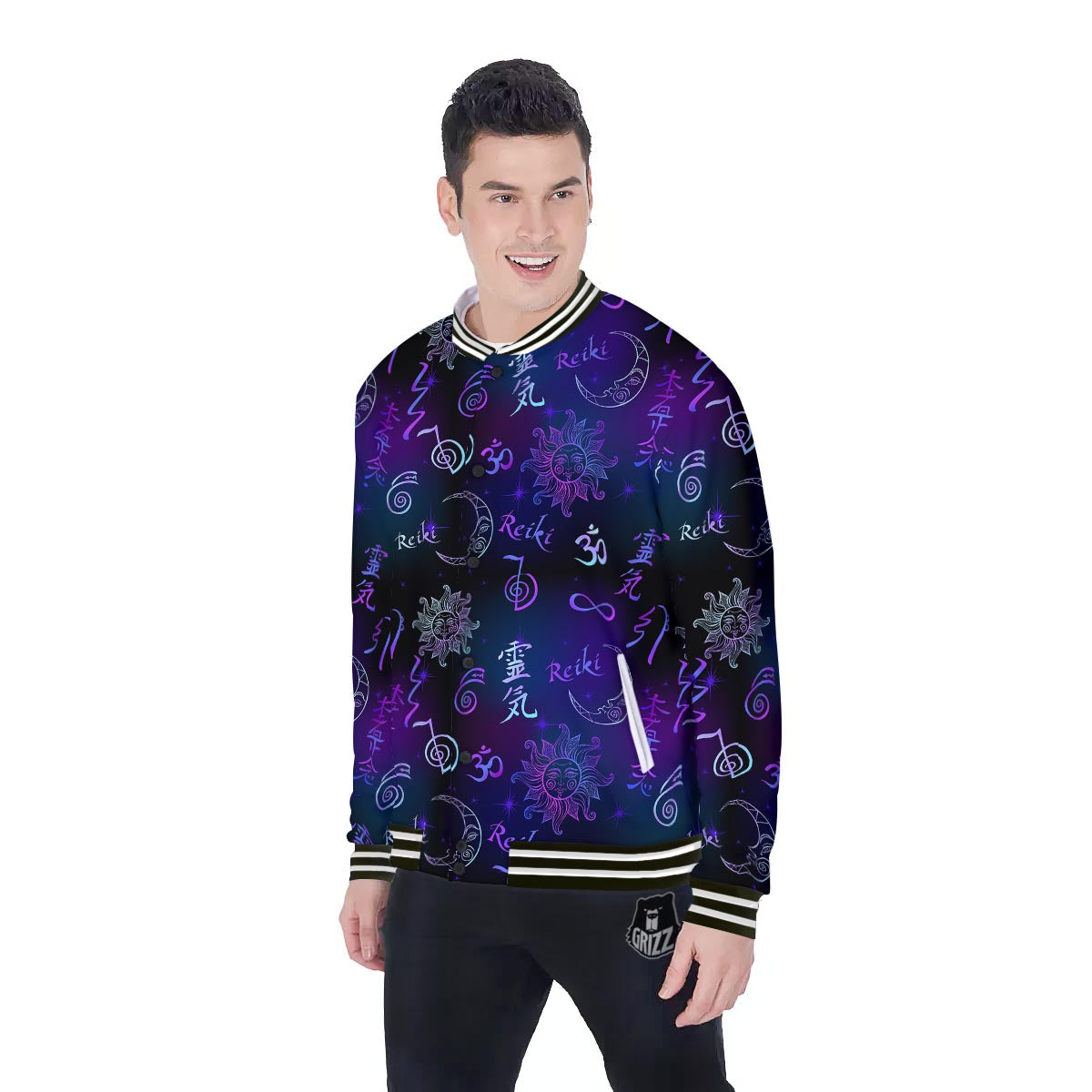 Reiki Energy Print Pattern Baseball Jacket-grizzshop