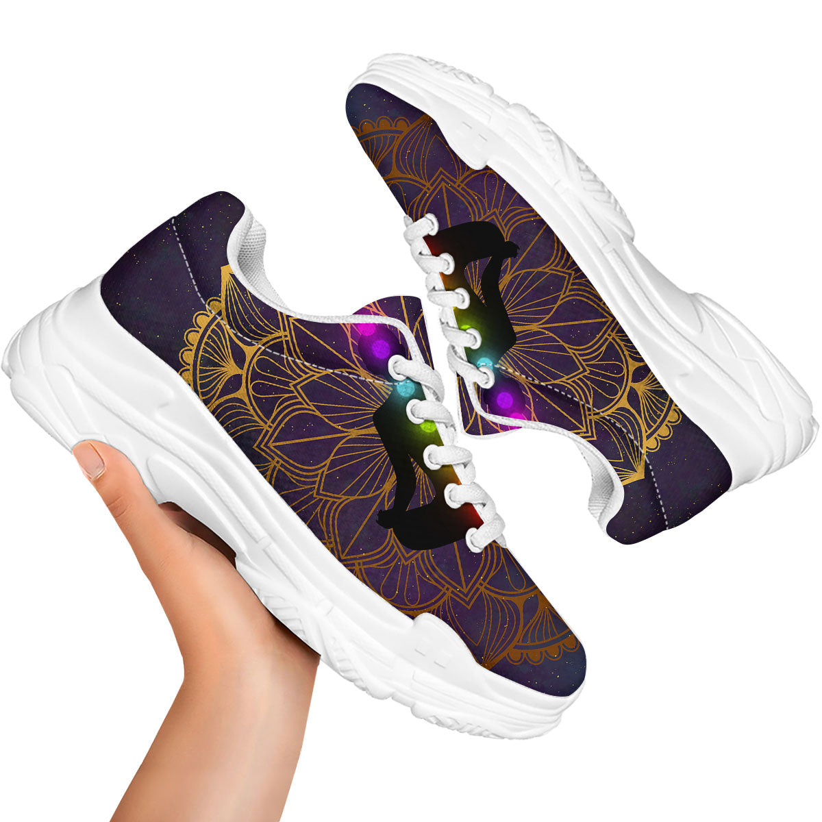 Reiki Golden Print White Chunky Shoes-grizzshop