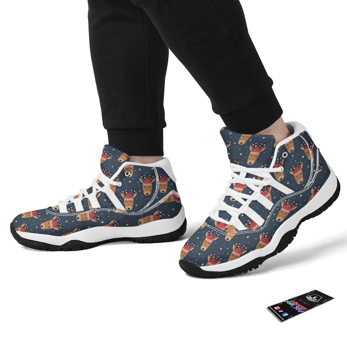 Reindeer Christmas Print Pattern White Bball Shoes-grizzshop
