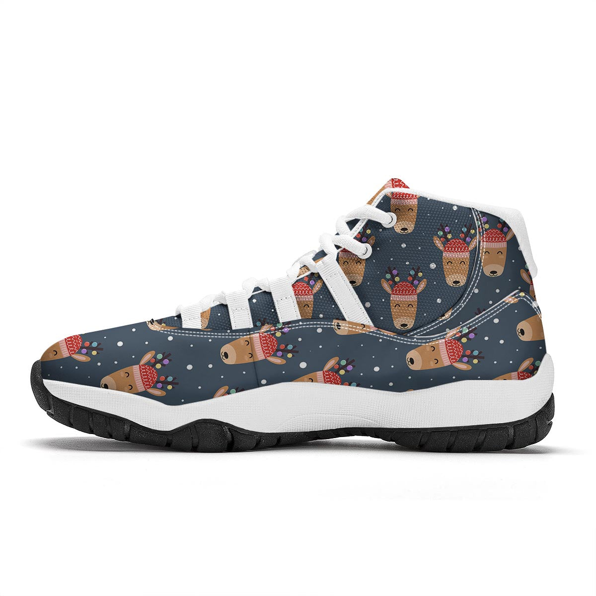 Reindeer Christmas Print Pattern White Bball Shoes-grizzshop