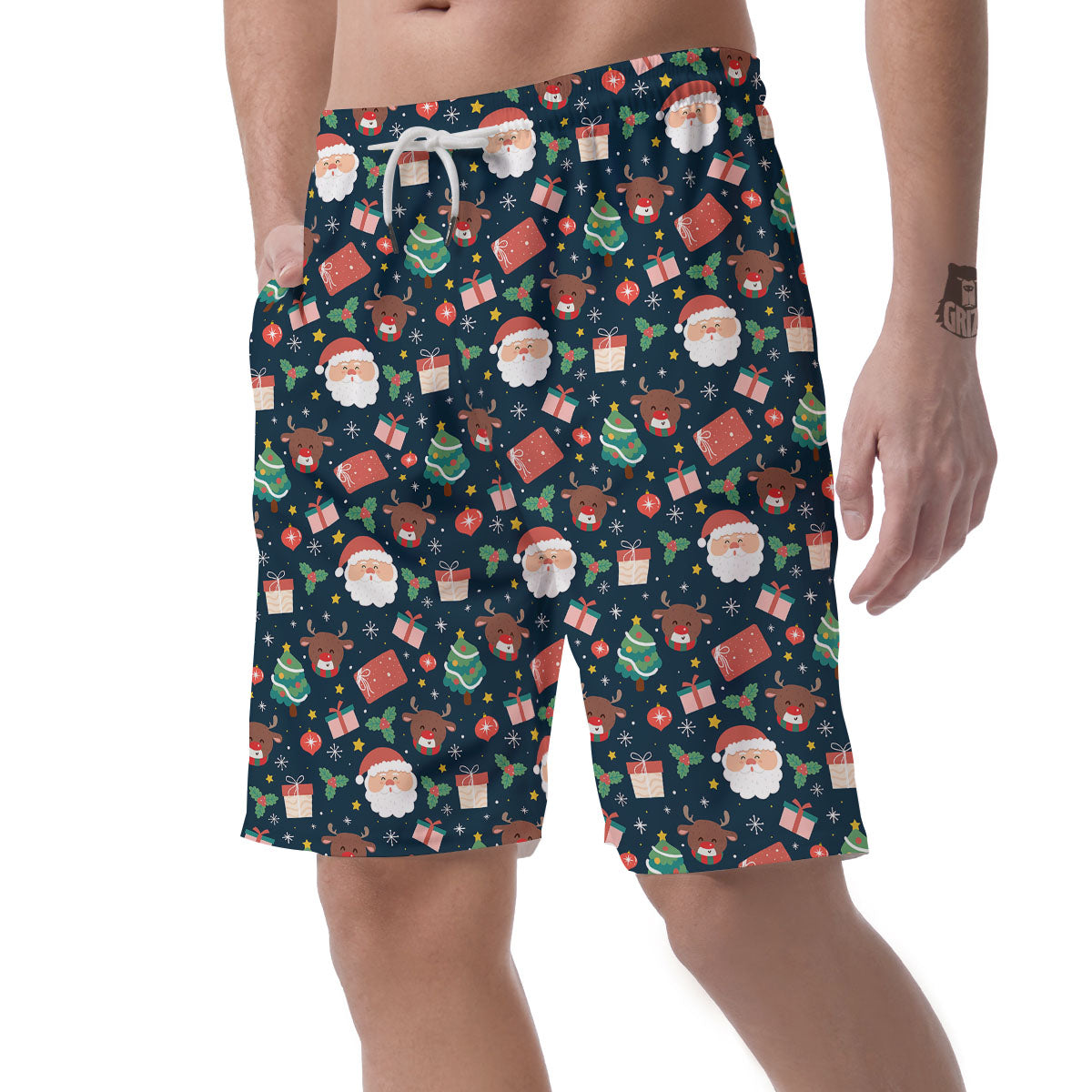 Reindeer Christmas Santa Print Pattern Men's Shorts-grizzshop
