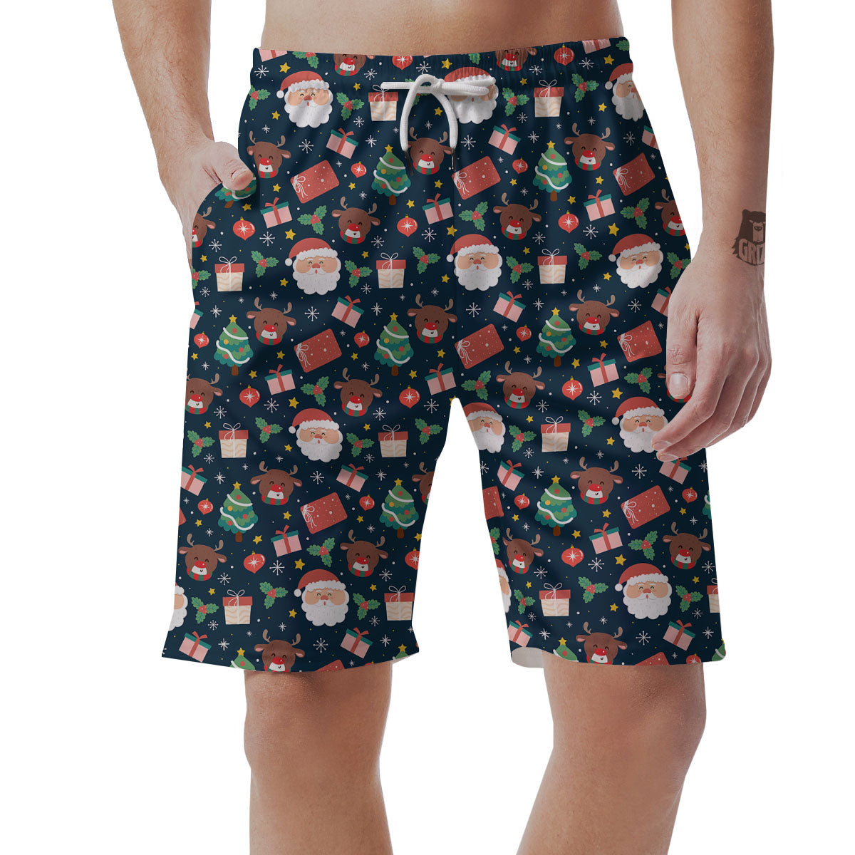 Reindeer Christmas Santa Print Pattern Men's Shorts-grizzshop