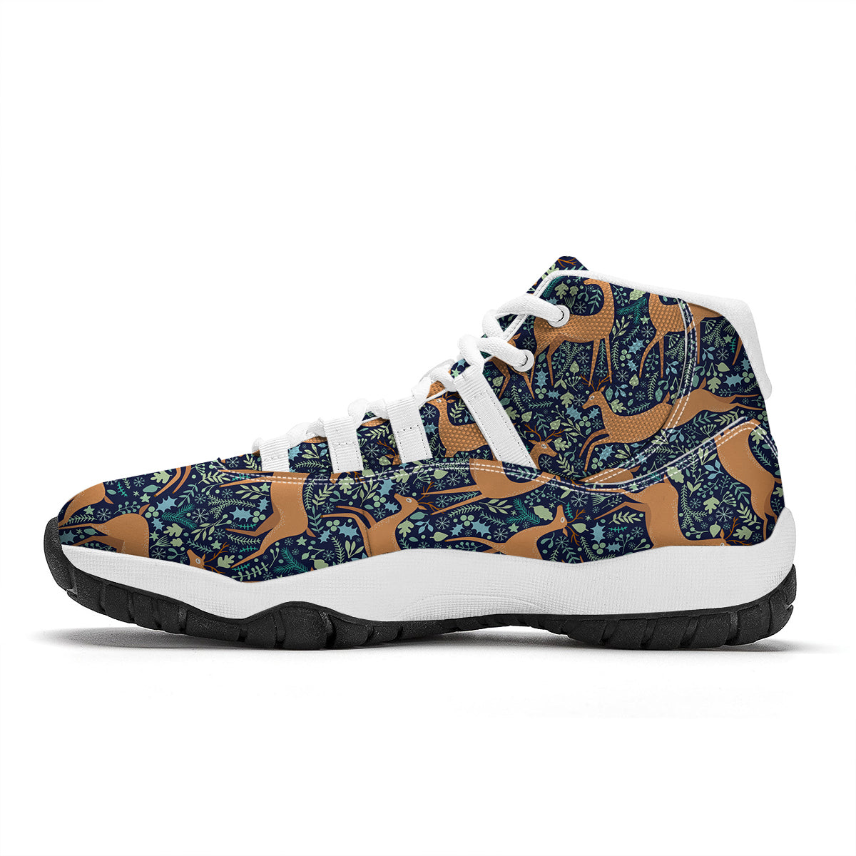 Reindeer Print Pattern White Bball Shoes-grizzshop