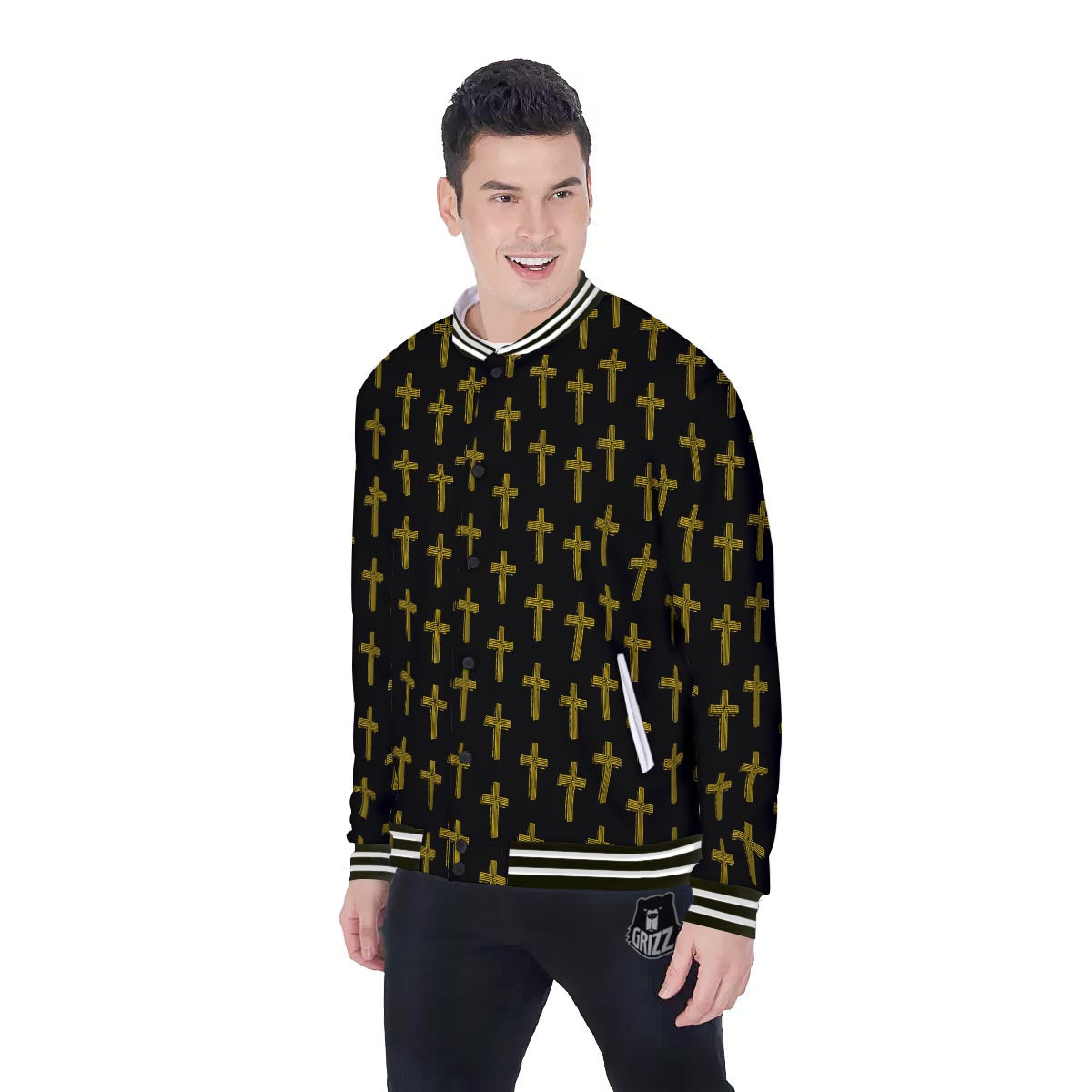Religious Christian Cross Print Pattern Baseball Jacket-grizzshop