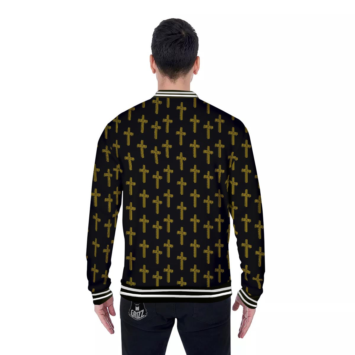 Religious Christian Cross Print Pattern Baseball Jacket-grizzshop