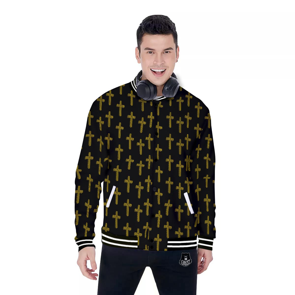 Religious Christian Cross Print Pattern Baseball Jacket-grizzshop