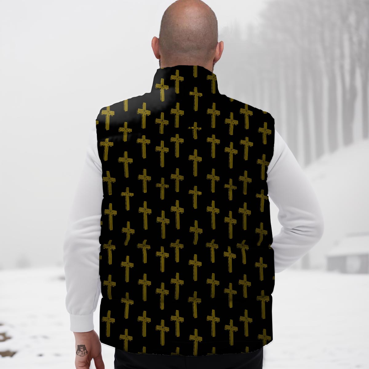 Religious Christian Cross Print Pattern Down Vest