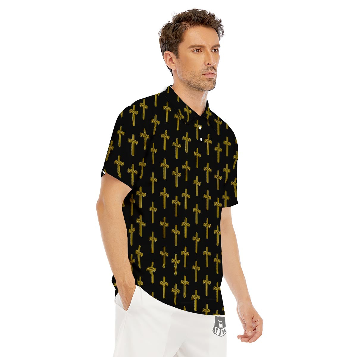 Religious Christian Cross Print Pattern Men's Golf Shirts-grizzshop