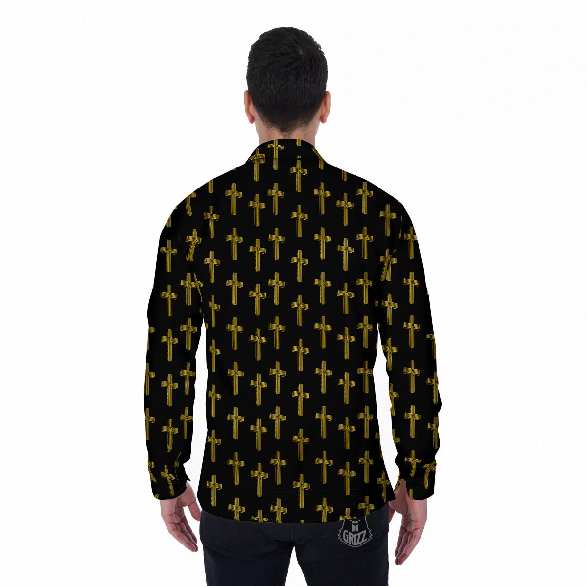 Religious Christian Cross Print Pattern Men's Long Sleeve Shirts-grizzshop