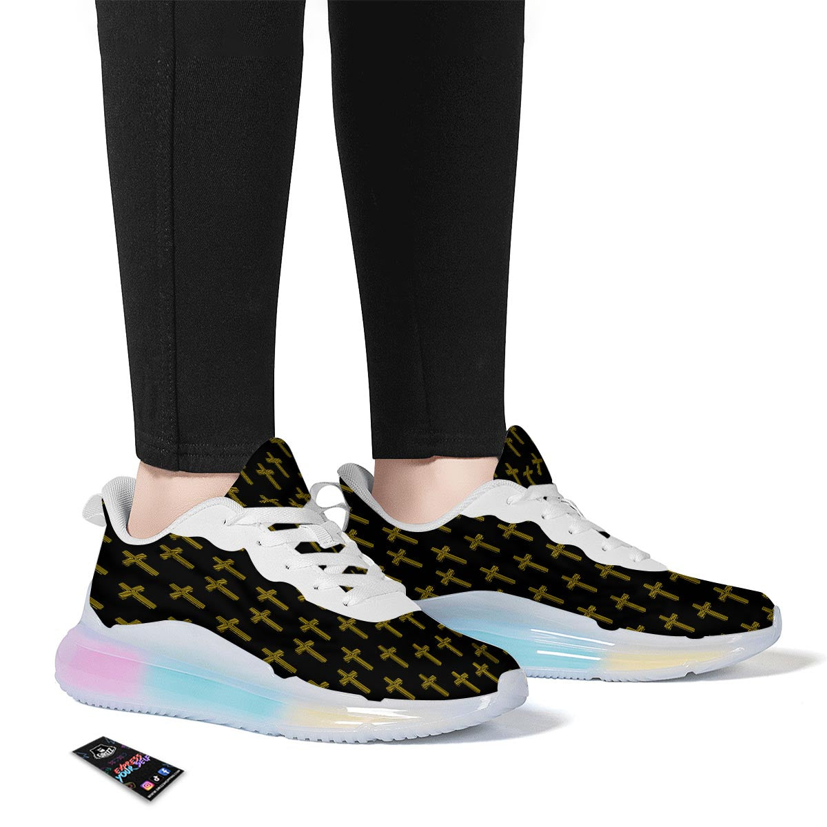 Religious Christian Cross Print Pattern Running Sneakers-grizzshop