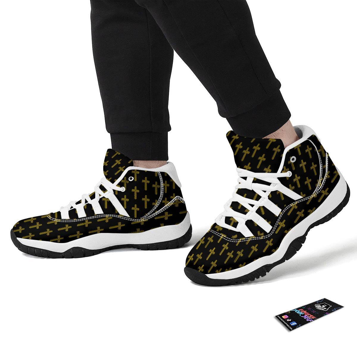 Religious Christian Cross Print Pattern White Bball Shoes-grizzshop